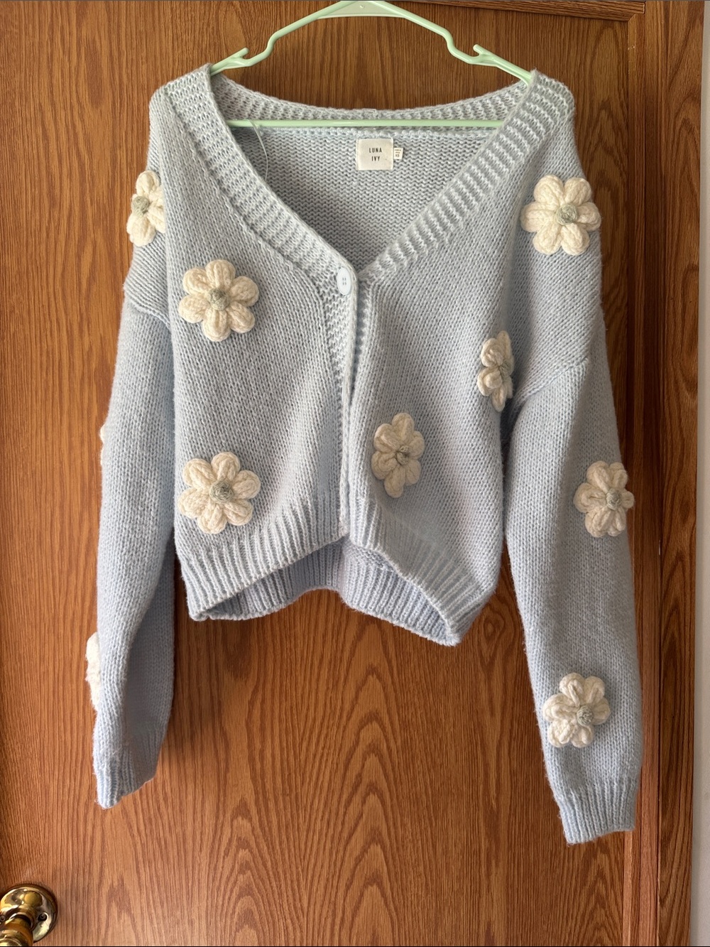 Luna Ivy Light Blue Flower Cardigan